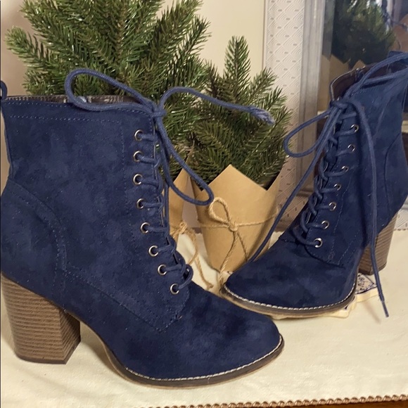 Shoes - Navy Blue Booties with Wedge